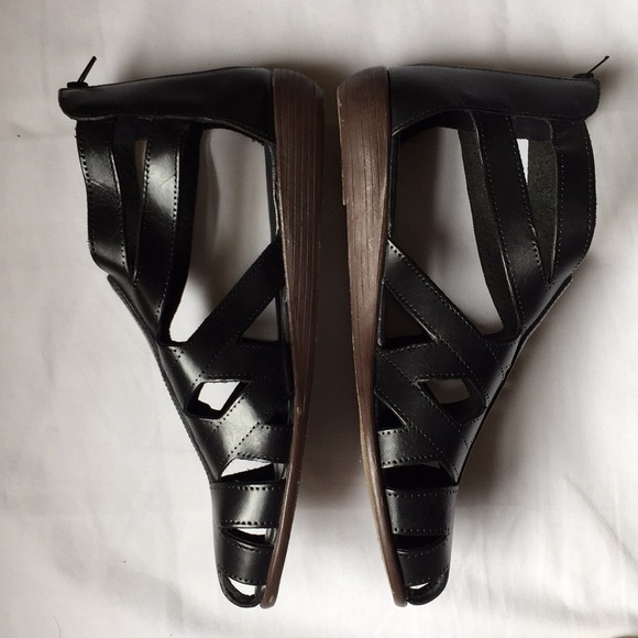 Black Leather Distress Caged Ankle Booties/Sandals - Picture 3 of 7